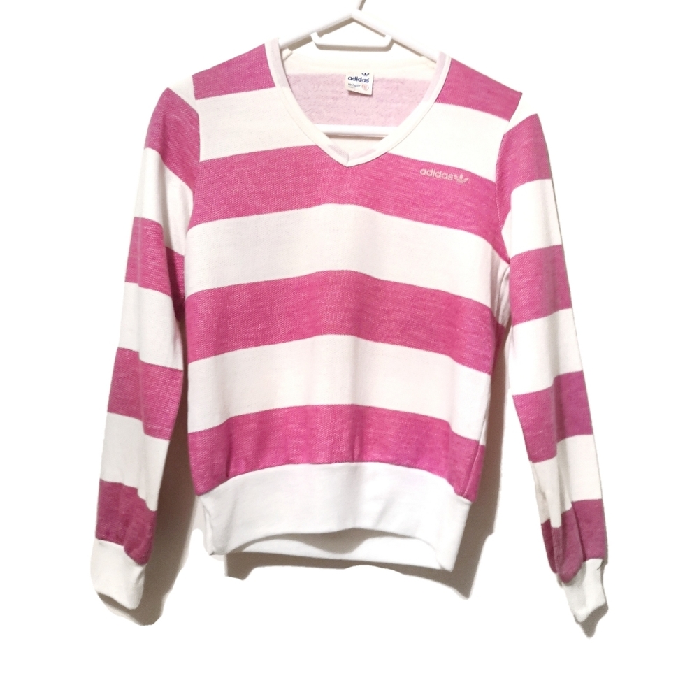 Vintage ADIDAS Pink & Off-white Striped Sweater